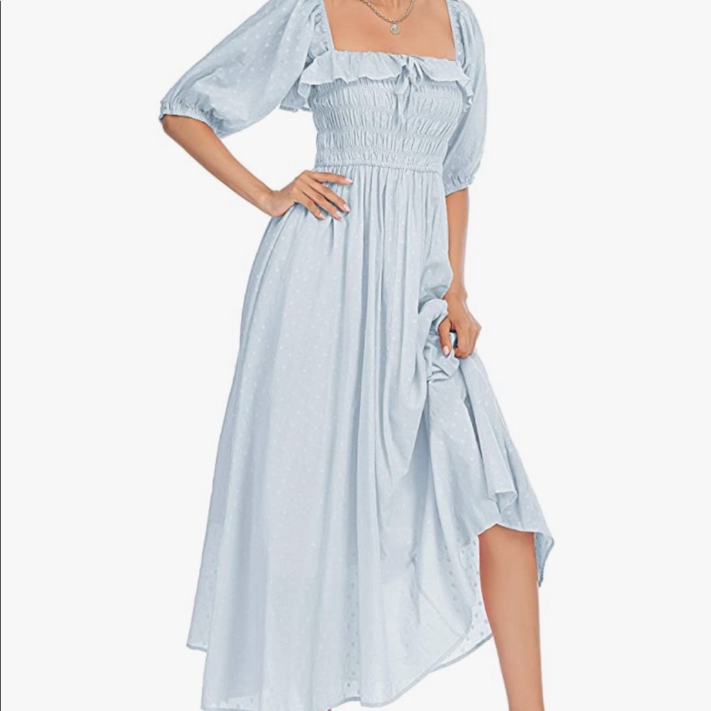 R.Vivimos Long Square Neck Ruffle Dress